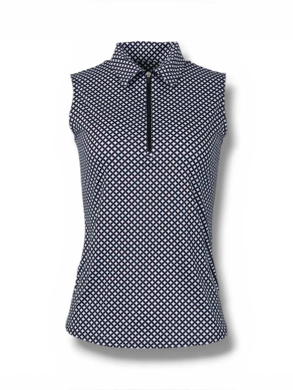NWT JOFIT Womens Sleeveless Golf Polo - Black/White Micro Diamond XL